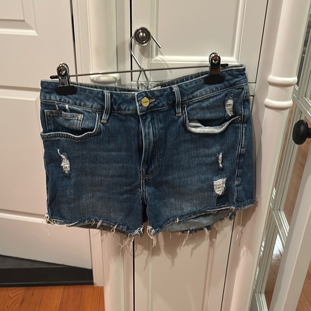 Frame Denim Blue Distressed Jean Shorts